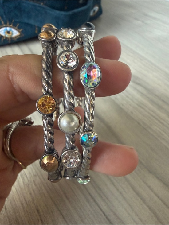 Brighton Jewelry - Brighton Silver-Tone Multi-Stone Twist Bangle Bracelet Set
